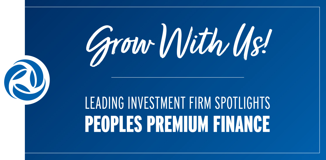Blue background with white lettering - Peoples Premium Finance gets spotlight from Colonnade