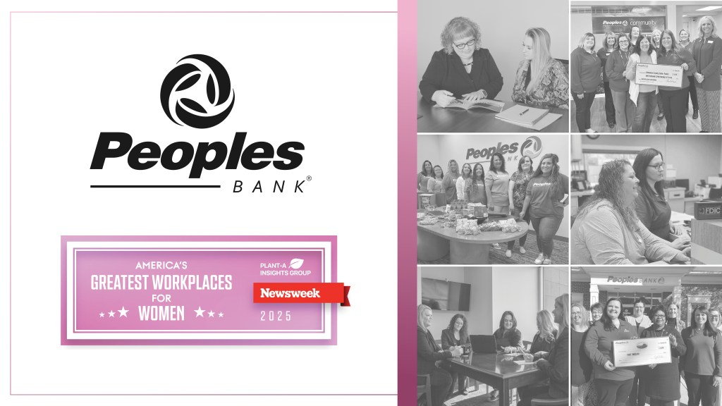 Peoples Bank - an America's Greatest Workplaces for Women. A Plant-A Insights Group by Newsweek 2025.