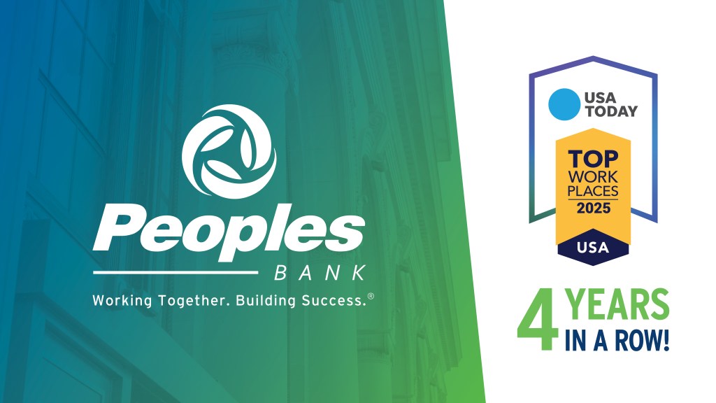Peoples Bank is a USA Today Top Work Places 2025 USA winner - 4 years in a row!