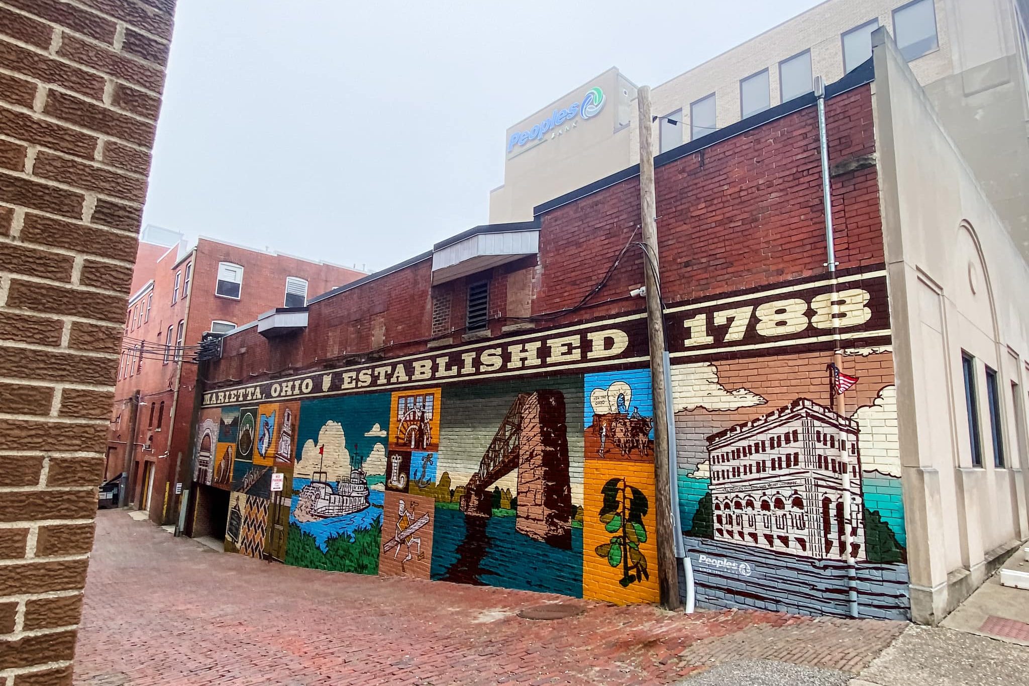Peoples Bank mural at headquarters in Marietta celebrates the city's rich history.