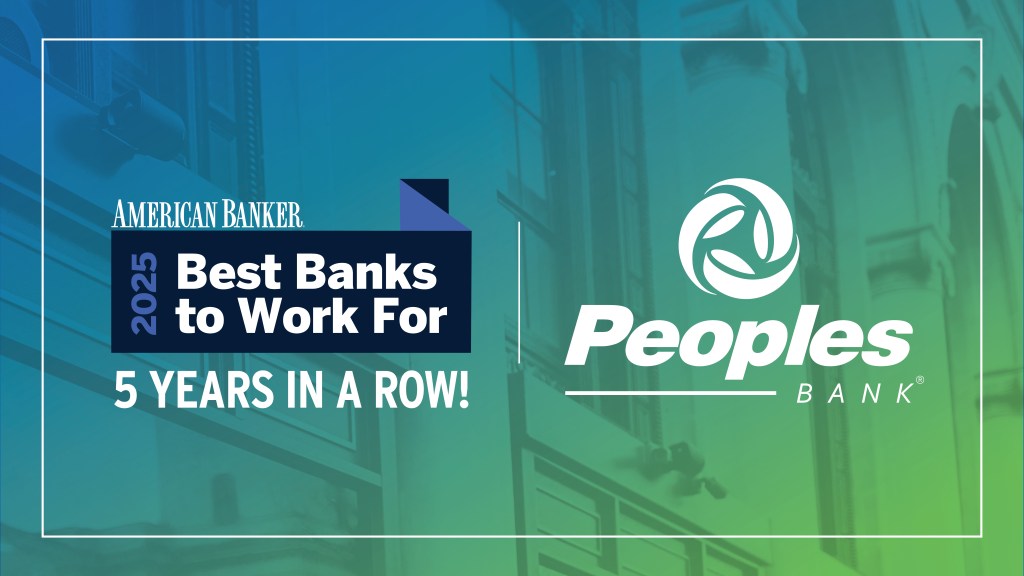 American Banker Best Bank to Work For 5 years in a row! Peoples Bank logo