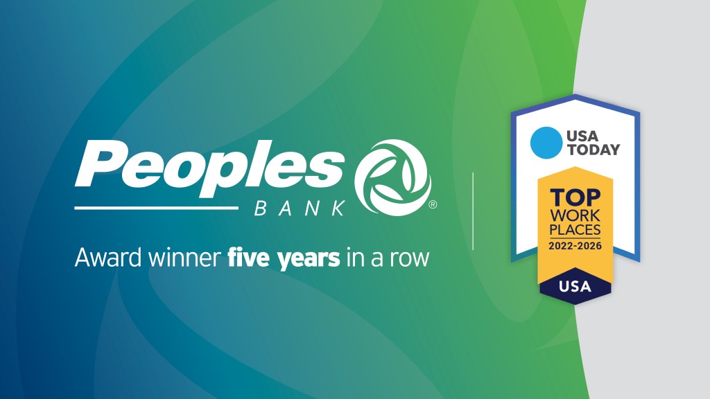 Peoples Bank (logo) | USA Today Top Workplaces 2022-2026 (logo) Award winner five years in a row