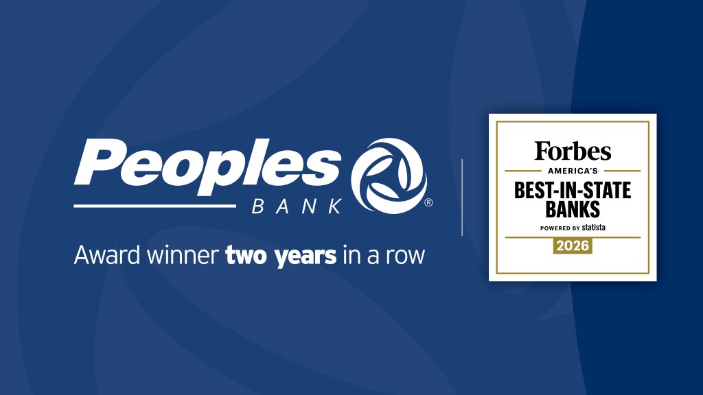 Peoples Bank and Forbes America's Best-in-State Banks 2026 logos. Text reads: Peoples Bank, an award winner two years in a row.